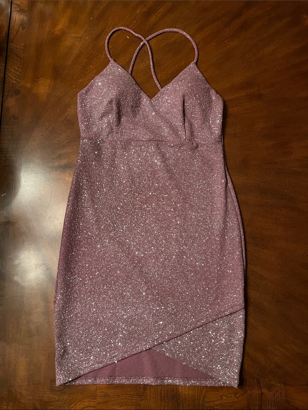 Windsor Sparkle Mauve Bodycon Mini Dress with Crisscross Straps